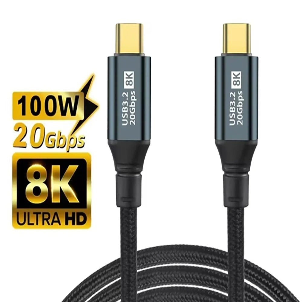 100W USB-C to USB-C Fast Charging Cable PD 20Gbps USB 3.2 8K 60Hz Thunderbolt 3 Type-C Data Sync Cable for iPhone Xiaomi Huawei