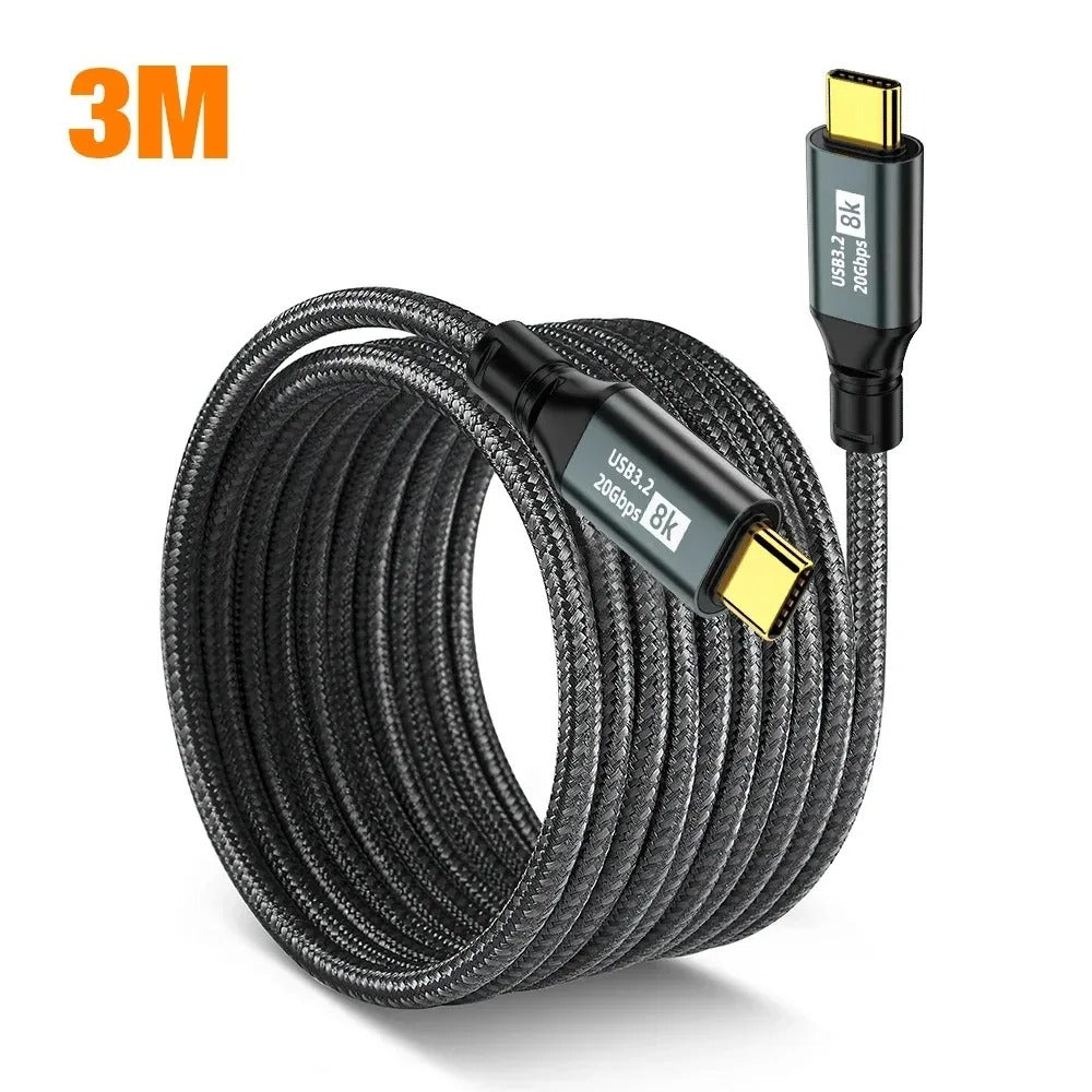 100W USB-C to USB-C Fast Charging Cable PD 20Gbps USB 3.2 8K 60Hz Thunderbolt 3 Type-C Data Sync Cable for iPhone Xiaomi Huawei