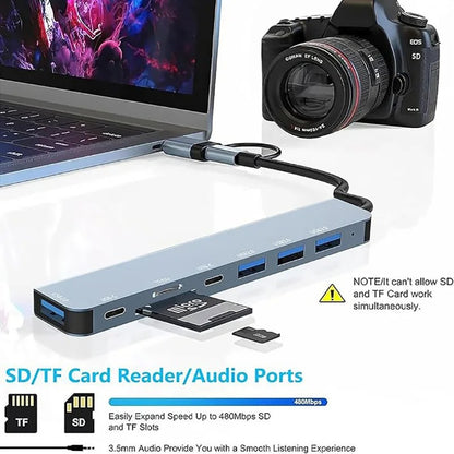 USB C Hub USB Splitter 8 in 1 USB Extender with 4 USB Port 1 USBC Port TF/SD Card Reader Audio Output Compatible for MacBook