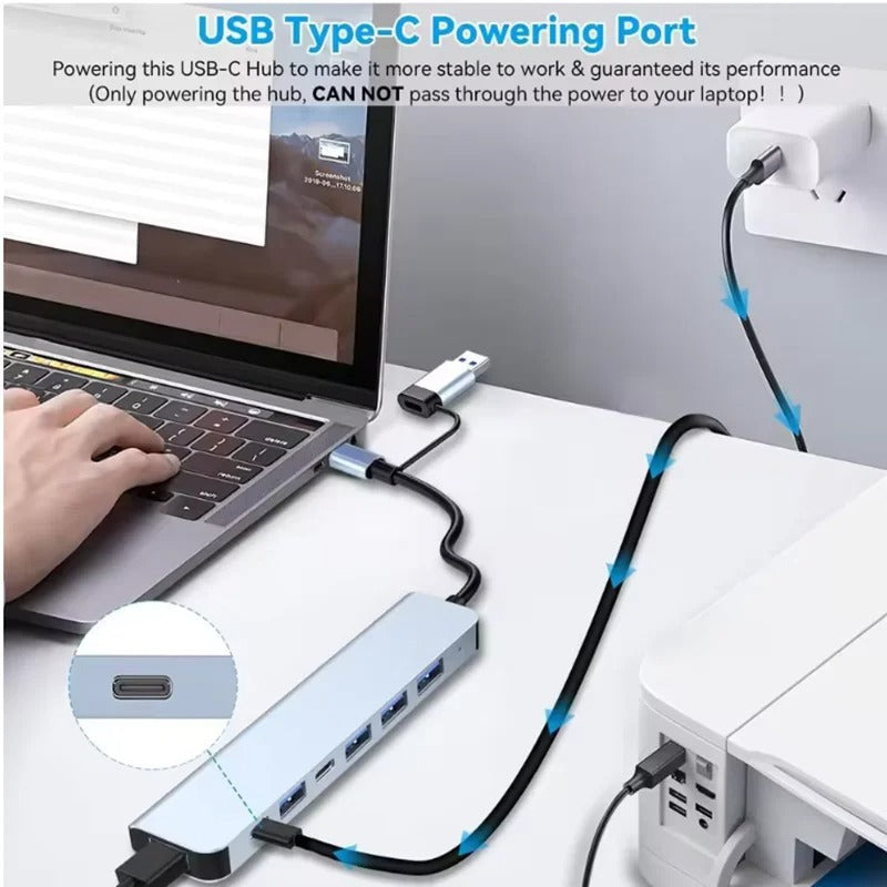 USB C Hub USB Splitter 8 in 1 USB Extender with 4 USB Port 1 USBC Port TF/SD Card Reader Audio Output Compatible for MacBook