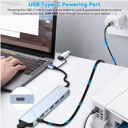 USB C Hub USB Splitter 8 in 1 USB Extender with 4 USB Port 1 USBC Port TF/SD Card Reader Audio Output Compatible for MacBook